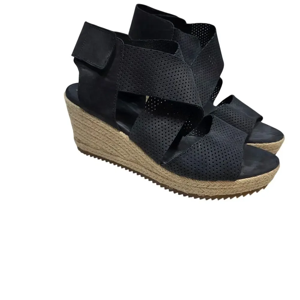 Women's Eileen Fisher Willow Nubuck Wedge Espadrille Sandals